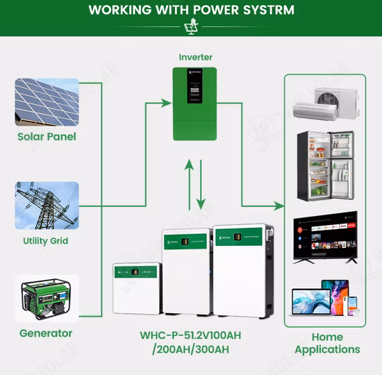 Paquete de baterías de litio recargables 51.2V 48V 100ah 150ah 200ah 300ah Li-ion/Litio Ion LiFePO4 Batería para rack para UPS Sistema de almacenamiento de energía solar para el hogar Powerwall
